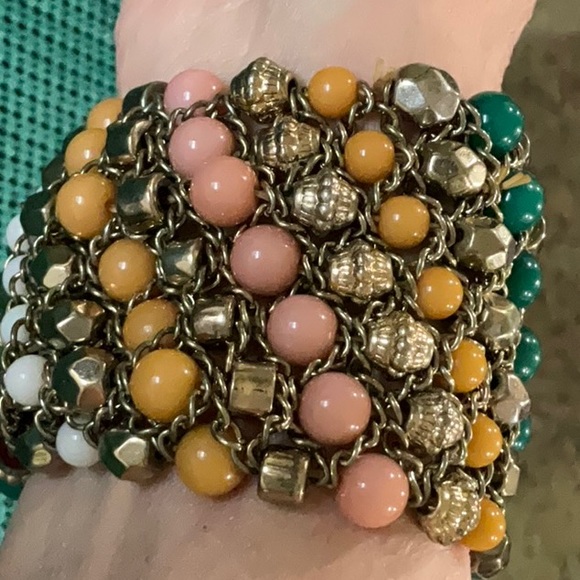 Bold Multi-Colored Beads & Chain Stretch Bracelet - Picture 2 of 12